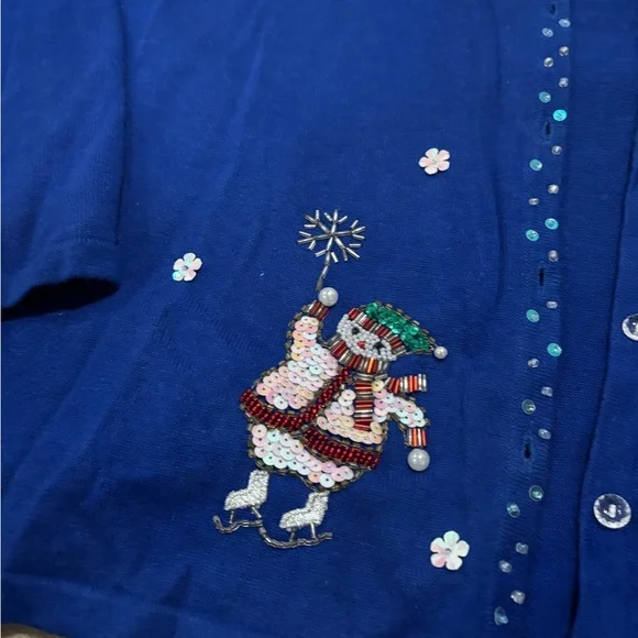 Vintage Blue Cardigan with Festive/Holiday Beading - Picture 2 of 7